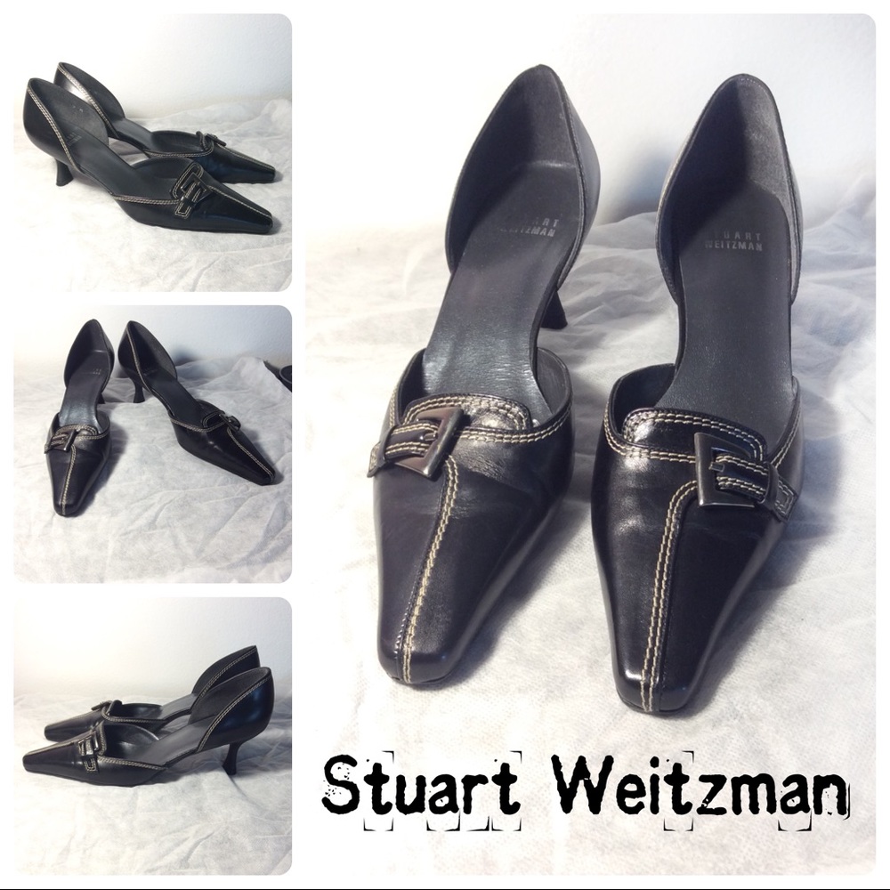 Stuart Weitzman Cutout Pointed Toe Leather Heels